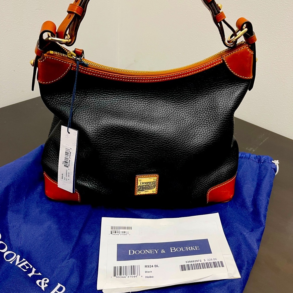Dooney & Bourke Black Pebble Leather Brown Shoulder Handbag